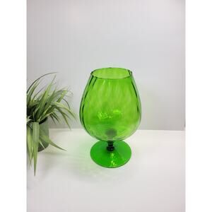 Vintage Empoli Stemmed Snifter Candle Holder Goblet Optic Green, MCM Art Glass